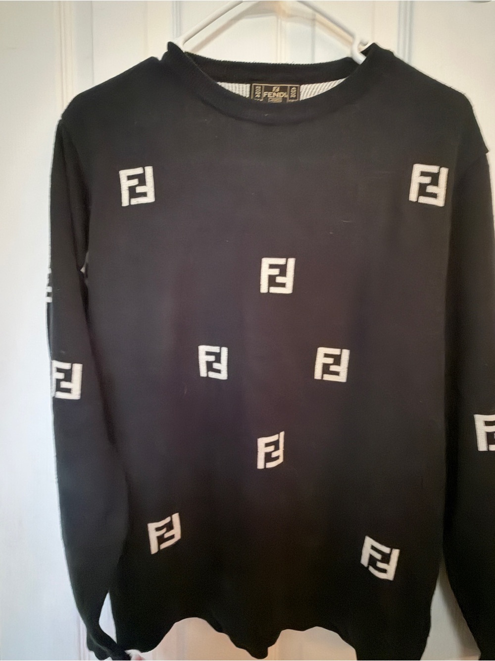 Fendi Black Crewneck Sweater with White FF Motif - Picture 2 of 7